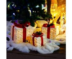 CCLIFE Set di 3 luci a LED LED regalo decorazione natalizia Led Decorazione Decorazione di Natale Scatole Regalo Natalizie luminose