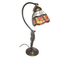 Fabris Uber Lampada Liberty Base Ottone Brunito Scultura Damina Paralume Vetro Lavorazione Tiffany