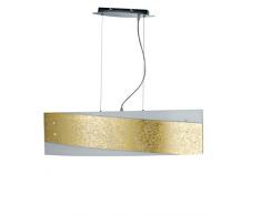 Fan Europe LAMPADARIO A Sospensione Paris Oro Bianco Rettangolare con Fascia E27, 60 W, 120x75, alogena, vetro