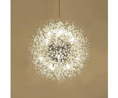 Lampadario di cristallo moderno, lampadario pirotecnico di tarassaco, lampadario decorativo per soggiorno, sala da pranzo, camera da letto, cucina (argento, 16)