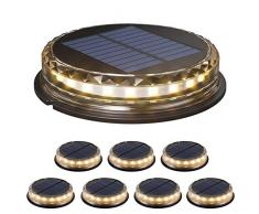 Decdeal Luce Solare da Giardino 8Pcs 17 LED, Lampade Solare a Terra Impermeabile IP65,Luci Solari da Terra Incasso per Esterni,Funzione di Rilevamento Automatico,con 1200mAh Batteria,Bianco Caldo