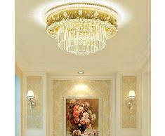 Lusso Lampada da soffitto, Plafoniera a LED in Cristallo Dimmerabile Rotonda, Gocce di Cristallo Trasparente reale, Metallo Dorato, illuminazione a soffitto da 48 W Illuminazione per soggiorno. Ø 50cm