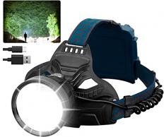 PEAKRO Torcia Frontale Led Ricaricabile Lampada Frontale 90000 Lumen 6000mAh 4 Modalità Luce Frontale XHP70 Impermeabile Regolabile Lampada da Testa per Campeggio,Pesca,Jogging