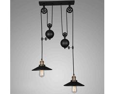 Elegante Vintage lampadario Retro illuminazione industriale ghiaccio erner paralume (22 cm) bottiglie con 2 luci (regolabile in altezza) Creativo Metallo Lampada a sospensione E27 Lampadina Max 40 W (Nero)