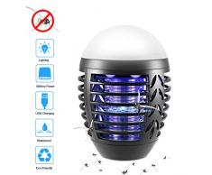 ZOTO Zanzariera Elettrica, Lampada Antizanzare con Batteria Ricaricabile USB 2200mAh, IP66 Impermeabile Lanterna Zanzare da Campeggio per Interni Esterni con Gancio a Scomparsa