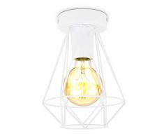 B.K.Licht Plafoniera vintage, adatta per lampadina E27 non inclusa max 40W, filo metallico bianco, diametro 16.5cm, lampada da soffitto stile industriale