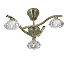 Oaks Lighting Quaid - Plafoniera a 3 bracci, con finitura in ottone anticato e paralumi in vetro di cristallo
