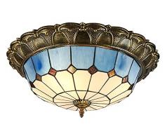 BFDMY Plafoniera LED in stile Tiffany,bella lampada da soffitto a scacchi bianchi blu,lampada da camera da letto rotonda in stile Liberty vintage,lampada Tiffany