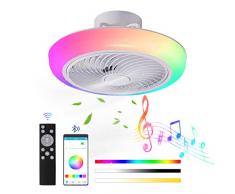 JZCDR Ventilatore da Soffitto con Lampada RGB Plafoniera LED Dimmerabile Telecomando App 6 Velocità Bianco Ventilatori a Soffitto con Luce Camera da Letto Bluetooth Altoparlante Musica Plafoniere Fan