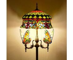 Ø46CM Tiffany Soggiorno Lampada a Stelo Con Interruttore Vintage Camera da Letto Villa Bar Studio farfalla in Vetro Colorato Decorativo Luce Notturna Luce da Lettura Retrò Base in metallo 165cm Alto