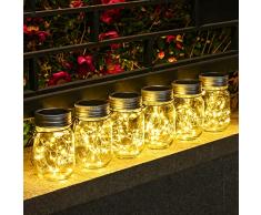 Lanterna solare vetro sole, 6 pezzi lanterna solare per esterno, appeso, luce calda, vetro LED, luci da tavolo per giardino, terrazza, balcone, bianco caldo