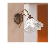 Applique lampada da parete in ottone e paralume in ceramica traforato stile vintage – Ø 18 cm