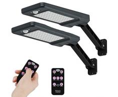 2pz Lampade solari da esterno con rilevatore di movimento a infrarossi 120 °, 60 LED 900lm giardino di luce solare, applique a luce solare orientabile IP65 a 3 modalità con telecomando