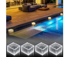 Herefun Luci Solari da Giardino, 4 Pezzi LED Luce Sepolta Solare Mattone, On/Off Sensore di Luce Impermeabile Lampada Solare da Esterno per Esterno Giardino Cortile Terrazzo Prato (Bianco caldo)