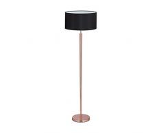 Relaxdays Lampada da Terra, Piantana Salotto E27, Cavo, Paralume Stoffa Ø 45 cm, Design Vintage, 156 cm, Nero/Dorato