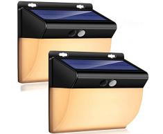 SLGOL,Lampade solari per esterni con rilevatore di movimento, luce bianca calda e calda 2 in 1, rilevatore di movimento solare per esterni, 4 modalità, 104 LED, grandangolare, impermeabile, 2 pezzi