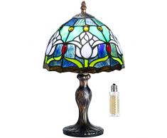 MIAOKE Lampada in stile Tiffany, Creativo Pastorale Minimalista Stil, soggiorno, bar Lampada da tavolo con luce spina mediterranea, Lampadina E27 NON inclusa (Tulipano blu)