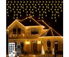 AxiwoIntl Luci Natale Esterno Cascata - 10M 400LED Tenda Luminosa Esterno ​8 Modalità con Telecomando Impermeabile Catena Luminosa Decorazione Giardino Balcone Camera Feste Terrazzo