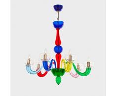 Lampadario Vetro Soffiato Veneziano Kaleidos Multicolore, 10 Luci, Montatura Cromo
