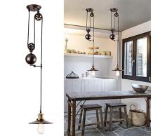 Puleggia retrattile industriale Puleggia luce a sospensione Olio Rubbed Bronzo Finitura Bronzo Plafoniera dal design depoca per Bar, Pub, Ristorante, Galleria, Bar, Caffè