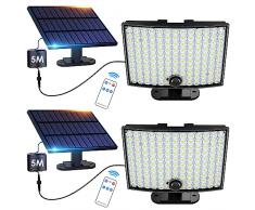 ZASUN Luce Solare Led Esterno 【2 Pezzi】 128LED 7500K Super luminoso Luci Solari da Esterno con Telecomando, 3 Modalità IP67 Impermeabile Lampada Solare da Esterno con Estensore da 5M Giardino Garage
