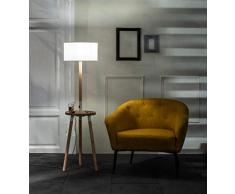 STONES HOME FURNITURE, Lampada da Terra con Mensola, Ripiano con Presa USB e Ricarica Wireless, Struttura Legno di Faggio e Paralume in Tessuto, Modello Acrux, Colore Bianco, 40 x 40 x H 135 cm