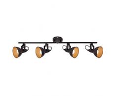 Briloner Leuchten 2049-045 Soffitto con 4 Faretti, Lampada Girevole e Orientabile, Retrò/Vintage, 4 X E14, 40 Watt, Metallo, Nero/Oro, 790 x 190 mm (Lxh)