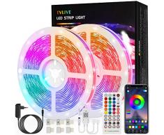 TVLIVE Striscia LED 15M, Luci Led RGB 5050 Bluetooth, Strisce LED Music Synchronization Controllo APP con 40 Tasti Telecomando 28 Modalità Modalità di Temporizzazione per Salotto, Cucina, Natale