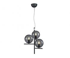 Lampada a sospensione a LED di design, colore antracite, con paralume a sfera in vetro color fumo, 3 attacchi E14, illuminazione interna esclusiva