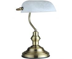 Lampada da notaio in ottone anticato con paralume in vetro, in stile rétro, per scrivania, comodino, tavolo, altezza di 36 cm, attacco E27