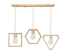 Artpad Lampadario Cucina I Lampadario Soggiorno A 3 Fiamme I Lampada A Sospensione Da Tavolo Da Pranzo In Legno I Cavo In Marrone I E27 I Lampada Vintage A Sospensione Per Cucina Ristorante Bar