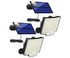 MPJ 106 LED lampada solare per esterni, con sensore di movimento, IP65, impermeabile, angolo di illuminazione di 120°, lampada da parete solare per giardino con cavo da 5 m, 2 pezzi