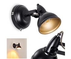 Lampada da parete Tina, lampada da parete regolabile in metallo in nero/oro, 1 luce, 1 attacco E14, spot da parete in design retro/vintage, senza lampadina/e