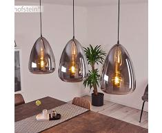 hofstein Lampada a sospensione Francisco, lampada a soffitto regolabile in metallo argento antico, lampada a sospensione a 3 luci con paralumi in vetro cromato, 3 x E27, senza lampadina/e