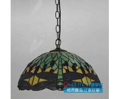 European 35,56 cm (14") Verde a forma di libellula, con perline ideale per illuminazione sale da pranzo, colore: nero con lampadine a soffitto in vetro Tiffany-Paralume circolare da ristorante corridoio-Lampada pendente a sospensione Lighting Fixtures