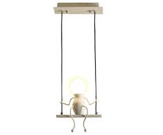 Creativo Illuminazione a sospensione a LED Soffitto Moderno Piccole persone Lampada Regolabile Luci sospese per sala da pranzo Ferro Bambola dei cartoni animati lampadari Plafoniere 1×E27 (Bianco,One)