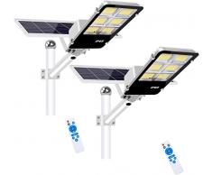 LEDMO 2 Pezzi 400W Lampione Solare LED Esterno con Pannello Solare 400W Lampione Solare 6500K Bianco Freddo,Lampione Solare LED Con 40000mAh, 400LEDs,Telecomando, Lampione Solare IP65 Impermeabile