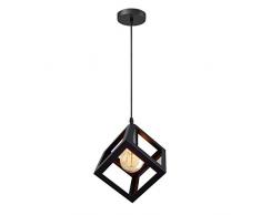 iDEGU Lampadario a sospensione moderno a Forma di Cubo Stile Geometrico E27 Lampada da Soffitto Vintage in Metallo per camera da letto, soggiorno, ristorante - 16cm, Nero