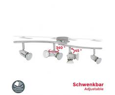 Faretti LED da soffitto orientabili, Plafoniera LED, include 4 lampadine GU10 da 3W 250Lm, luce calda 3000K, lampadario moderno in metallo cromato per cucina o camera da letto, 230V, IP20