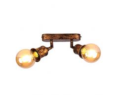 TWSXTE Plafoniera, Applique industriali, Spot Bar Retro Design, 2 punti girevoli soffitto, illuminazione da soffitto vintage, prese E27, 60W max, (senza lampadina)