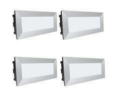 SSC-LUXon®, lampada da parete a LED “Piko-L”, confezione da 4 pezzi, faretto da incasso a parete di grandi dimensioni, con protezione IP65, per esterni, 230 V / 3,5 W, colore luce: bianco caldo