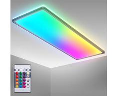 B.K.Licht Plafoniera LED RGB, Pannello LED ultra piatto con cambio colore, Lampada da soffitto RGBW dimmerabile, illuminazione indiretta, telecomando, Rettangolare, Nera