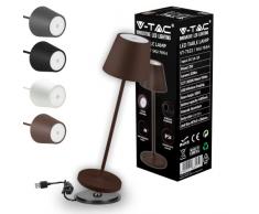 V-TAC Lampada da Tavolo senza Fili LED Dimmerabile in Alluminio – Lampada Marrone Wireless per Uso Interno ed Esterno IP54 da Casa o Ristorante – Design Elegante – Luce Bianca Calda