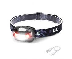 LE Torcia da Testa LED Ricaricabile USB, 1000 Lux Lampada da Testa Frontale, 5 Modalità di Illuminazione, IPX4 Impermeabile, Torcia Frontale LED Luminoso per Campeggio, Corsa, Pesca (Cavo USB Incluso)