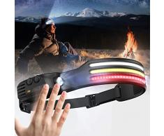 Amyzavls Torcia Frontale LED Ricaricabile, Lampada Frontale Super Luminosa con 8 Modalità di Illuminazione 3 Tipi di Luce Bianco Caldo Rosso IPX4 Impermeabile per Jogging, Campeggio Pesca Corsa