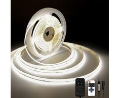 TTWAY Striscia COB 5 Metri, Bianco Naturale 4000K con Alimentatore GS, 480LED/M, Larghezza 8mm, Telecomando, CRI maggiore di 90, Luce LED per TV, Cucina, Camera da Letto