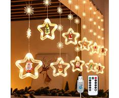 Lypumso Luci di Natale a LED, USB Forma Stella Tenda Catena Impermeabile Luce Fatata, con Fiocco di Neve Rimovibile e 5 Tipi Bambole, 10 LED Stellas, 8 Modalità, per Decorare