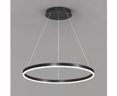GESMOS Anello Singolo LED Lampada A Sospensione Nordico Moderno Cerchio Lampadario Regolabile Lampade Sospeso Per Soggiorno Isola Cucina Tavolo Da Pranzo(60CM 38W,Black, Natural White)