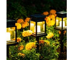Lanterna solare per esterni, 8 pezzi, luce solare per sentieri, effetto candela bianco caldo, con picchetto a terra per giardino, terrazza, prato, albero, cortile