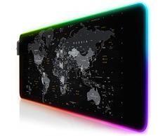 TITANWOLF - RGB Tappetino per Mouse da Gioco XXL - Mouse Pad Gaming - 800x300mm - 11 LED Colori e Effetti di Luce - Precisione e velocità - Lavabile - per Computer PC e Laptop - Mappa del Mondo